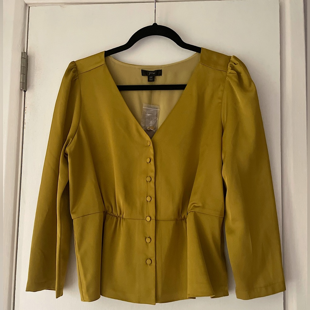 Stunning NWT JCREW Petite Satin Blouse, Gold